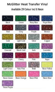 McGlitter Heat Transfer Vinyl Colour Range